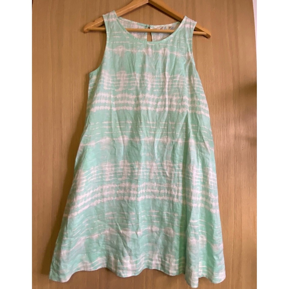 Nicole Miller Women S Dress Mint Green White Tie Dye Linen Sleeveless Pockets